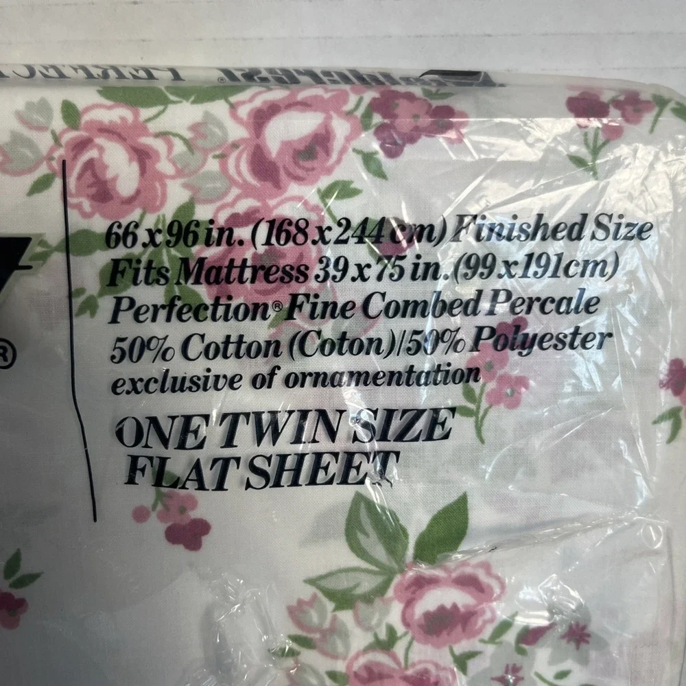 Vintage Fieldcrest Twin Flat Top Sheet No Iron Percale Floral Print Cottagecore